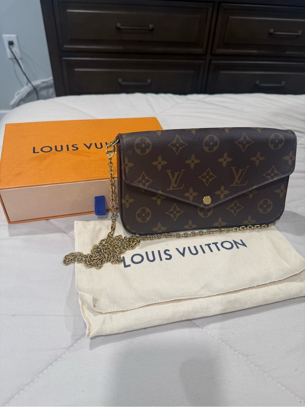 Louis Vuitton Monogram Envelope Chain Crossbody - Brown with Gold Hardware